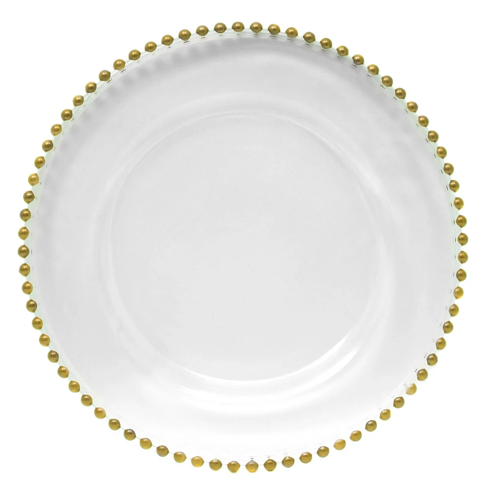 Gold Beaded Glass charger plates style reference for XOXO's upcoming tableware collection