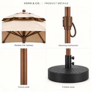 Double-tier canopy, opening mechanism, centre pole and fillable base Double-tier canopy, opening mechanism, centre pole and fillable base