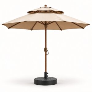 Khaki double-tier outdoor parasol with fillable base Khaki double-tier outdoor parasol with fillable base